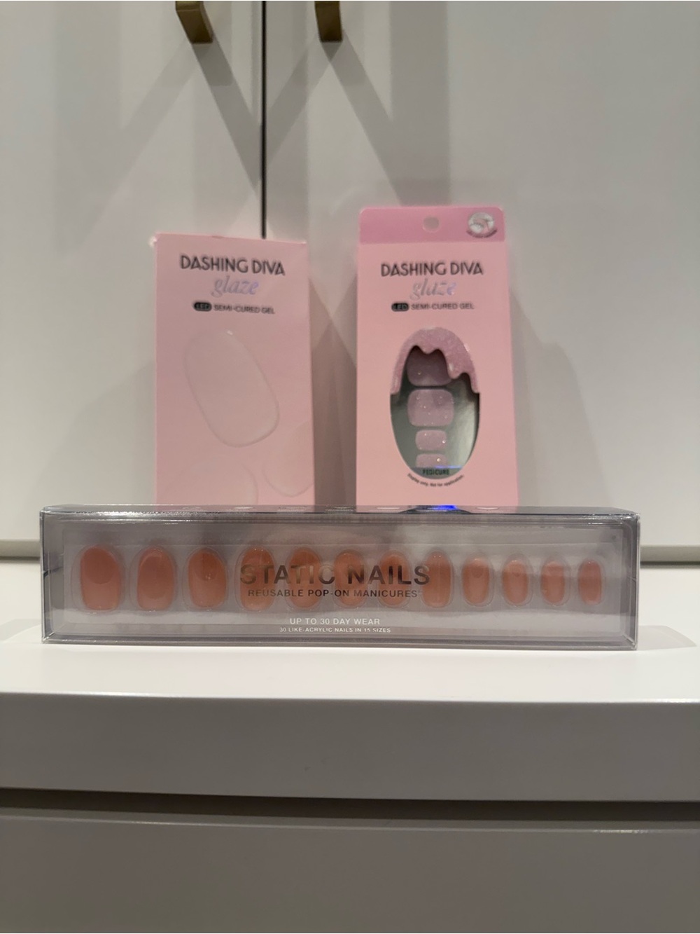 Nude Press-On Nails Dashing Diva mani and pedi sets